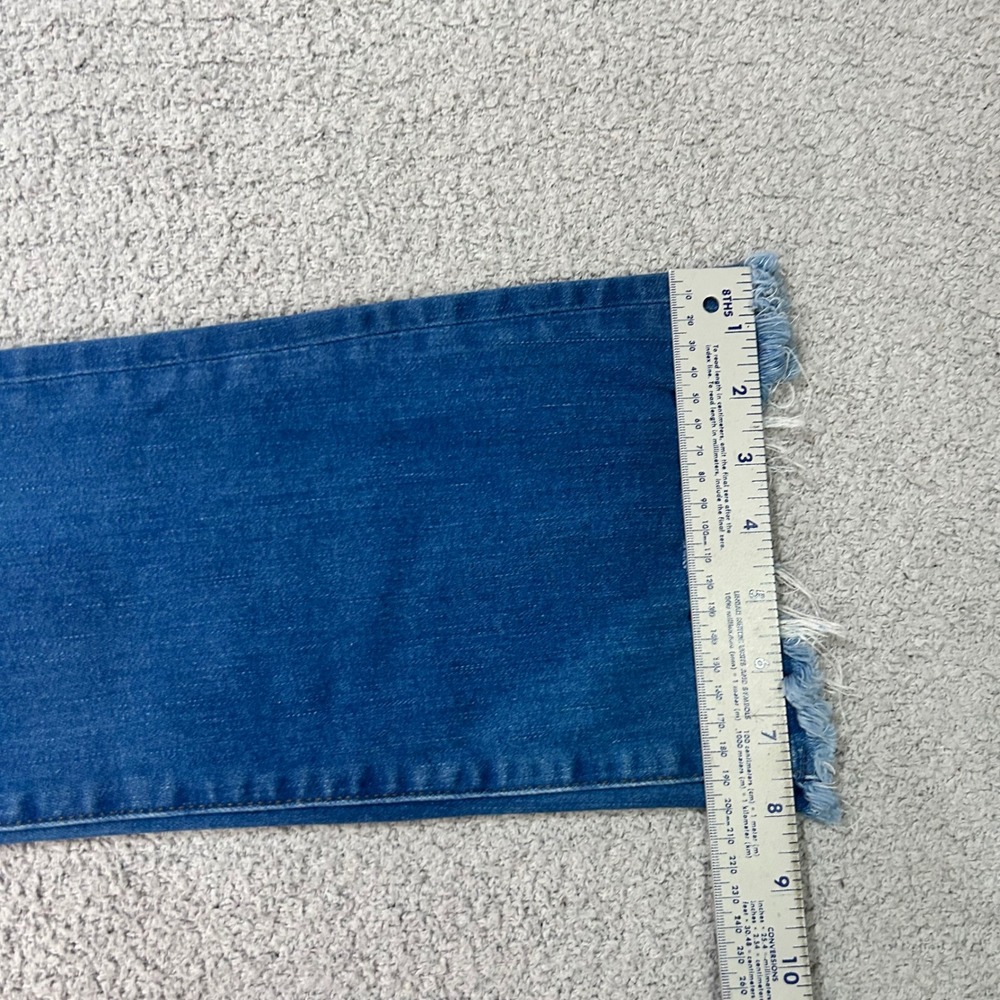 Loft Kick Crop Jeans High Waist 26/2 Blue Button Fly Raw Hem Boho Chic - Picture 8 of 9